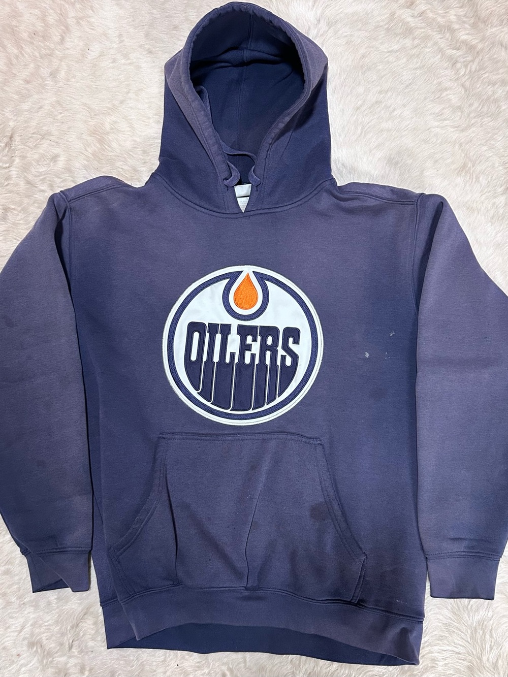 Vintage faded Navy Oilers NHL Logo Hoodie - Men's Pullover Sweatshirt